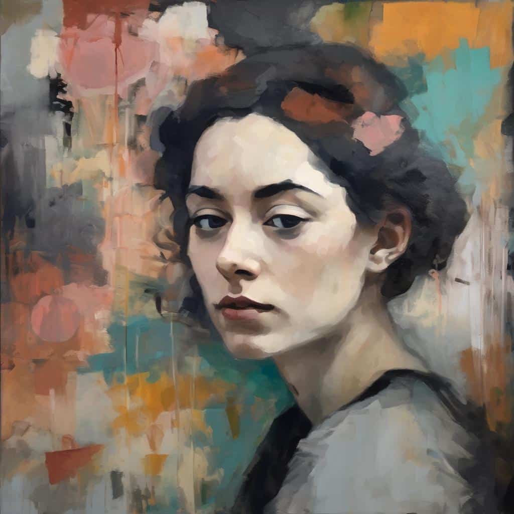Ζωντανή εικόνα πορτρέτου με καλλιτεχνικό ύφος και έμφαση στη λεπτομέρεια, αποτυπώνοντας την ομορφιά και το χαρακτήρα.