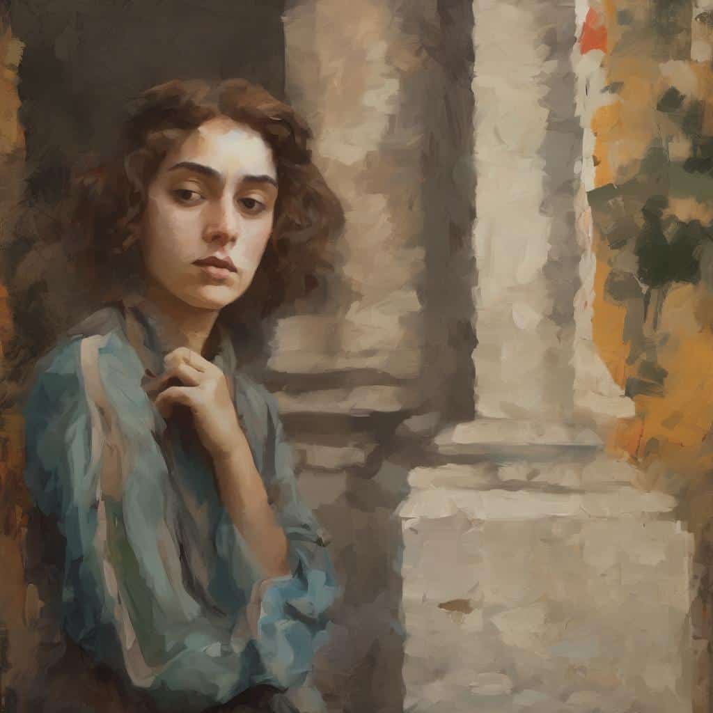 Δημιουργός πίνακα με σπουδαίους καλλιτέχνες της ανθρωπότητας, νεαρή γυναίκα πορτρέτο σε ελαιογραφία, τοπίο, τέχνη, ανθρώπινη έκφραση, πολιτιστική κληρονομιά, δημιουργικότητα.